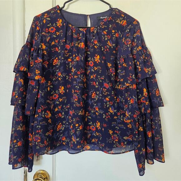 Madewell Black Flutter Sleeve Climbing Vine Blouse Small - Picture 1 of 5